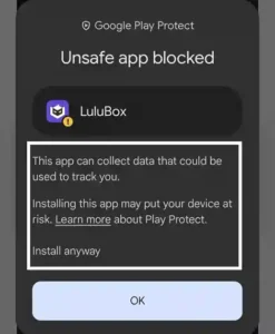 Screenshot of message popup on screen.